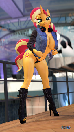anthro blue_eyes boots breasts cleavage clothed clothing cutie_mark denim denim_clothing denim_jacket denim_topwear electronics female footwear headphones high_heeled_boots high_heels horn jacket looking_at_viewer no_bra panties shoes solo thong topwear underwear yellow_body anthroponiessfm equestria_girls hasbro my_little_pony mythology sunset_shimmer_(eg) equid equine mammal mythological_creature mythological_equine unicorn 3d_(artwork) 9:16 digital_media_(artwork) hi_res source_filmmaker_(artwork)