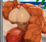 5_fingers abs anthro bathing beach big_bulge big_muscles big_nipples big_pecs big_penis black_nose brown_body brown_fur bulge clothing fingers fist fur genitals huge_bulge huge_muscles huge_pecs huge_penis hyper hyper_bulge hyper_genitalia hyper_muscles hyper_pecs hyper_penis looking_at_viewer male muscular muscular_anthro muscular_male nipples outdoor_shower outside pecs penis pink_nipples pink_penis red_clothing red_shirt red_tank_top red_thong red_topwear red_underwear sand seaside shirt shirt_grab shower showering solo tank_top thong topwear underwear undressing water wet baconking buckley_(foxen) kangaroo macropod mammal marsupial