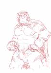 anthro cape clothing frown male muscular muscular_anthro muscular_male simple_background solo thong underwear kumacchi build_tiger felid mammal pantherine tiger hi_res sketch