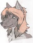 anthro black_body black_fur chest_tuft female fur green_eyes grey_body grey_fur grin hair multicolored_hair nude open_mouth red_hair short_hair simple_background smile solo teeth tuft two_tone_hair white_background raphial sierraar sierra_blakely canid canine canis mammal wolf 2015 absurd_res artist_collaboration bust_portrait graphite_(artwork) hi_res portrait traditional_media_(artwork)