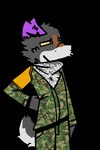 anthro bracelet clothed clothing fur jewelry kerchief male military_uniform purple_ears serious shemagh simple_background solo uniform lil_doggy_(artist) lil_doggy border_collie canid canine canis collie domestic_dog herding_dog mammal pastoral_dog sheepdog 2:3 absurd_res alpha_channel digital_media_(artwork) hi_res