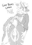 anthro anus balls bottomless butt clothed clothing erection fur genitals hair looking_at_viewer looking_back male penis presenting presenting_hindquarters smile solo tail tail_aside text 1oi conditional_dnp canid canine fox mammal rexouium absurd_res hi_res monochrome sketch