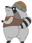 anthro barazoku butt clothing fur grey_body grey_fur hat headgear headwear male simple_background solo white_background megacoolbear_(artist) harvey_beaks nickelodeon randl_(harvey_beaks) mammal procyonid raccoon 2017