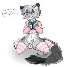 animal_genitalia anthro balls bent_legs blue_eyes blush book bottomless bottomless_anthro bottomless_male claws clothed clothing cropped_sweater digitigrade dipstick_ears dipstick_fingers dipstick_tail ear_markings erection eyewear femboy footwear fur genitals glasses grey_body hair kneeling kneeling_on_ground leg_warmers legwear looking_at_viewer male markings midriff multicolored_ears navel pattern_clothing pattern_legwear penile_spines penis pink_clothing pink_nose pink_stripes pink_sweater pink_topwear reading reading_book sheath simple_background smile socks solo spots spotted_markings stockings striped_clothing striped_legwear stripes sweater tail tail_markings thigh_highs thigh_socks topwear kitafoxi nixuelle domestic_cat egyptian_mau felid feline felis mammal 1:1 2025 digital_media_(artwork) hi_res