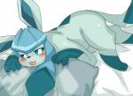 ambiguous_gender blue_eyes blush feral looking_at_viewer lying nude simple_background solo tongue tongue_out white_background nekonade nintendo pokemon canid canine eeveelution generation_4_pokemon glaceon mammal pokemon_(species) absurd_res hi_res