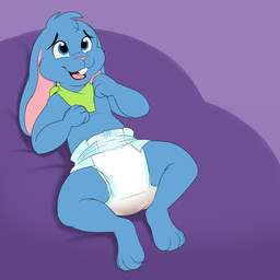 anthro diaper feces front_view lying male on_back soiled_diaper soiling solo unclean_diaper used_diaper baltnwolf lagomorph leporid mammal rabbit 1:1 hi_res