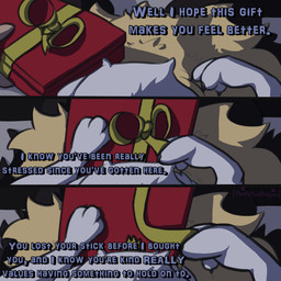 bow_ribbon box container dark dialogue gift gift_bow gift_box gift_wrapping ribbons sad text poofythedragon nintendo pokemon animal_humanoid braixen canid canid_humanoid canine canine_humanoid fox fox_humanoid generation_6_pokemon human humanoid mammal mammal_humanoid pokemon_(species) 1:1 absurd_res comic english_text hi_res story