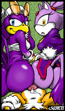 anthro big_butt bodily_fluids bubble_butt butt collaborative collaborative_hot_dogging collaborative_sex erection female genital_fluids genitals group hot_dogging male male/female penis precum sex escopeto sega sonic_riders sonic_the_hedgehog_(series) blaze_the_cat miles_prower wave_the_swallow avian bird canid canine domestic_cat felid feline felis fox hirundinid mammal oscine passerine swallow_(bird) 2017 2_frame_animation animated animated_gif short_playtime