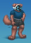 absurd_res anthro bird_dog bottomwear canid canine canis cargo_pants chesapeake_bay_retriever clothing domestic_dog heart_eyes heart_symbol hi_res hunting_dog love machine male mammal naoto pants protogen protogen_face retriever shirt shorts solo t-shirt topwear