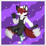 2_tails anthro avaa_velvet canid canine clothing digital_media_(artwork) fox gloves handwear intersex long_socks male mammal multi_tail pixel_(artwork) simple_background solo tail the_shen