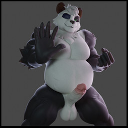anthro balls belly black_border border erection eye_patch eyewear genitals glans green_eyes male musclegut muscular nude penis slightly_chubby slightly_chubby_male solo yamimarik1994 petruz_(modeler) stiban_(character) bear giant_panda mammal 3d_(artwork) digital_media_(artwork) hi_res