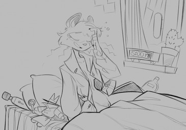 5_fingers alarm_clock anthro bed bed_sheet bedding biped blush blush_lines body_blush bottomless bottomless_anthro bottomless_female breasts bubble cactus casual_exposure cheek_tuft claws clock clothed clothed_anthro clothed_female clothing coat coat_only digital_clock dipstick_ears ear_markings electronics eyebrows eyelashes eyes_closed facial_markings facial_tuft female female_anthro finger_claws fingers front_view fur fur_tuft furniture genitals grin head_markings head_tuft humanoid_genitalia humanoid_hands humanoid_vulva inner_boob inside markings mask_(marking) mostly_nude mostly_nude_anthro mostly_nude_female multicolored_ears no_bra on_bed open_clothing open_coat open_topwear open_trenchcoat partially_clothed partially_clothed_anthro partially_clothed_female pillow plant plant_pot plushie potted_plant sex_toy side_boob sitting sitting_on_bed slim slim_anthro slim_female small_breasts smile solo three-quarter_view tired topwear topwear_only trenchcoat trenchcoat_only tuft under_covers vibrator vulva vulva_blush waking_up wand_vibrator lenyavok nicky_(lenyavok) mammal procyonid raccoon 2023 black_and_grey hatching_(art) hi_res monochrome shaded