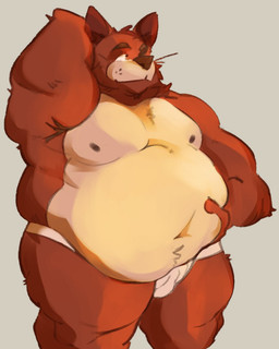 anthro armpit_hair belly belly_grab belly_overhang big_belly body_hair clothed clothing grey_background jockstrap jockstrap_only male mouth_closed navel nipples obese obese_male overweight overweight_male pointy_ears raised_arm simple_background solo topless underwear underwear_only butterontoast five_nights_at_freddy's scottgames foxy_(fnaf) canid canine fox mammal 2024 digital_drawing_(artwork) digital_media_(artwork) portrait three-quarter_portrait warm_colors