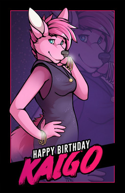 anthro black_border blue_eyes border bra_strap bracelet breasts cheek_tuft clothing dress facial_tuft female fur grey_clothing grey_dress hair hand_on_chin hand_on_hip jewelry looking_at_viewer monotone_body necklace pink_body pink_fur pink_hair short_hair side_view smile solo standing tail text tuft d3mo kaigo canid canine fennec_fox fox mammal true_fox 2017 english_text hi_res portrait three-quarter_portrait