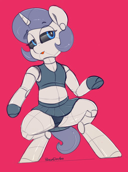 black_sclera blue_eyes blue_hair bottomwear bra clothing crouching eyebrow_through_hair eyebrows eyelashes female feral hair half-closed_eyes hooves horn looking_aside machine metallic_body narrowed_eyes navel open_mouth panties silver_body simple_background skirt sports_bra spread_legs spreading tail text translucent translucent_hair underwear unicorn_horn perezadotarts mythology equid equine horse mammal mythological_creature mythological_equine pony robot robot_pony unicorn artist_name guide_lines hi_res