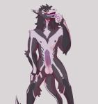 4_fingers anthro balls biped black_hair erection fingers fur genitals hair long_tongue male nude open_mouth penis presenting presenting_penis purple_body purple_fur purple_penis solo tail tongue tongue_out yellow_eyes tohfu thanris_(thanris) sergal 2019 digital_media_(artwork) hi_res sketch