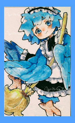avian_feet blue_body blue_border blue_eyes blue_feathers blue_hair blue_wings blush border broom cleaning_tool clothed clothing feathered_wings feathers female hair holding_broom holding_cleaning_tool holding_object light_body light_skin maid_headdress maid_uniform simple_background solo tail tail_feathers uniform wings i7go34 european_mythology greek_mythology mythology animal_humanoid avian humanoid mythological_avian mythological_creature hi_res