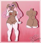 anthro areola big_breasts big_ears blissey breasts brown_areola brown_body brown_fur brown_nipples brown_pussy diidiidoodles eyebrows female fur generation_2_pokemon generation_4_pokemon genitals hair hand_on_breast hi_res hybrid lopunny melissa_(sparkingyagi) model_sheet nintendo nipples pink_hair pokemon pokemon_(species) purple_eyes pussy smile solo wide_hips