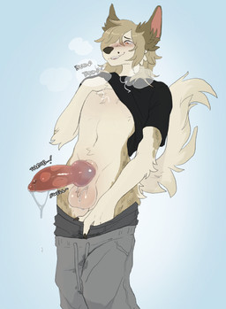 animal_genitalia animal_penis anthro atm_crossgender balls blue_background blush bodily_fluids bottomwear bottomwear_down breath brown_body brown_fur canine_genitalia canine_penis clothed clothing clothing_lift crossgender dripping erection front_view fur genital_fluids genitals grey_bottomwear grey_clothing grey_pants grey_sweatpants heartbeat itm_crossgender knot knotted_penis leaking_precum male male_anthro pants pants_down partially_clothed penis precum precum_drip precum_through_clothing precum_through_pants precum_through_underwear raised_clothing raised_shirt raised_topwear sheath shirt shirt_lift simple_background solo sound_effects standing sweatpants sweatpants_down tan_body tan_fur throbbing throbbing_penis topwear underwear underwear_down wet wet_bottomwear wet_clothing wet_pants wet_underwear tbdborzoi beast_(tbdborzoi) canid canine canis domestic_dog mammal hi_res