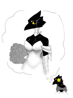 anthro big_breasts black_body breasts choker clothing dress female jewelry necklace non-mammal_breasts solo thought_bubble wedding_dress jmaf33r raven_(jmaf33r) avian bird corvid corvus_(genus) oscine passerine raven 3:4 hi_res