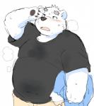 anthro belly blush bodily_fluids fur male overweight overweight_anthro overweight_male simple_background solo sweat white_background white_body white_fur 12beat13 utau shirane_kan bear mammal polar_bear ursine 2016