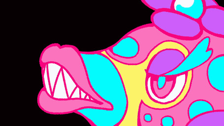 black_background eyelashes female growling half-closed_eyes lips multicolored_body narrowed_eyes pink_lips sharp_teeth simple_background solo teeth thick_eyelashes thick_lips unknown_artist nintendo pokemon bruxish generation_7_pokemon pokemon_(species) 16:9 animated animated_gif short_playtime widescreen