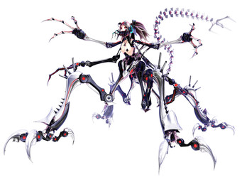 3_fingers 3_toes 4_arms 4_legs accessory breasts claws electronics feet female fingers hair hair_accessory hair_ribbon headphones long_hair long_tail machine medium_breasts multi_arm multi_limb pasties purple_hair red_eyes ribbons segmented_tail simple_background solo tail toe_claws toes twintails_(hairstyle) white_background deino_(artist) deino_(modeler) calne_ca humanoid robot robot_humanoid robot_taur taur 3d_(artwork) 4:3 autodesk_3ds_max_(artwork) digital_media_(artwork) full-length_portrait portrait