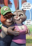 2022 anthro big_breasts bonnie_hopps breast_grab breasts brown_body brown_fur canon_couple cheek_to_cheek cleavage clothed clothing dialogue disney duo english_text exposed_breasts female fur grey_body grey_fur hand_on_breast hi_res husband_and_wife lagomorph leporid male male/female mammal married_couple mature_anthro mature_female mature_male multicolored_body multicolored_fur on_model open_mouth open_smile purple_eyes qupostuv35 rabbit smile stu_hopps text two_tone_body two_tone_fur white_body white_fur zootopia