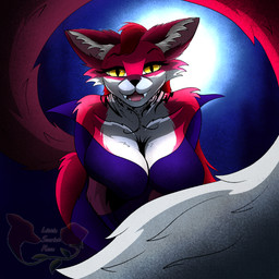 anthro big_breasts bottomwear breasts clothed clothing female fur hair looking_at_viewer open_mouth presenting presenting_breasts smile solo tail teeth thick_thighs tongue topwear white_body white_fur little_scarlet_rose mythology scarlet_(little_scarlet_rose) canid canine canis fox mammal mythological_canine mythological_creature vampire werecanid werecanine werecreature werewolf 1:1 digital_drawing_(artwork) digital_media_(artwork)