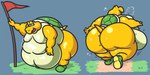 anthro belly_overhang big_butt blush bodily_fluids breath butt flag flag_(object) hi_res huge_butt huge_thighs koopa koopa_the_quick koopa_troopa male mario_bros moobs morbidly_obese nintendo obese obese_male out_of_breath overweight overweight_male running scalie solo super_mario_64 sweat tehsquishyray thick_thighs yellow_body