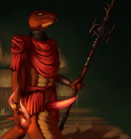 animal_genitalia anthro apode armor big_penis bodily_fluids candle chainmail clothed clothing cum cum_drip detailed_background dripping fire forked_tongue genital_fluids genital_slit genitals holding_object holding_weapon inside legless looking_at_viewer looking_down looking_down_at_viewer magic_user male melee_weapon partially_clothed penis polearm pupils scales serpentine slit_pupils smile solo spear standing tapering_penis tongue tongue_out vein veiny_penis weapon depre elden_ring fromsoftware messmer_the_impaler draconcopode reptile scalie snake hi_res