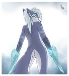 anthro blue_eyes blue_markings female genitals glowing glowing_eyes hair ice_spikes looking_at_viewer markings nude pussy scar solo weapon white_hair kpz-70_(artist) helen_(kpz-70) canid canine canis mammal wolf