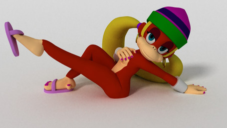 blonde_hair clothing ear_piercing ear_ring female fur hair hat headgear headwear hoop_ear_ring loose_footwear piercing ring_piercing shoe_dangle simple_background solo white_background doublestuffed donkey_kong_(series) nintendo tiny_kong haplorhine kong mammal monkey primate 16:9 3d_(artwork) digital_media_(artwork) widescreen