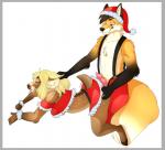 2_tails all_fours anthro border doggystyle duo erection female from_behind_position genitals grey_border holidays male male/female multi_tail penis sex tail yasha_the_husky christmas amber_ladoe_(sabre_dacloud) sabre_dacloud canid canine deer fox mammal 2016