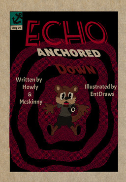 abstract_background anchor_symbol anthro bottomwear brown_body brown_fur camera clothing facial_hair falling fur goatee head_tuft male pie_cut_eyes rubberhose shirt shorts solo spiral_background tail tan_body tan_fur text toony topwear tuft entdraws echo_(game) echo_(series) echo_project chase_hunter mammal mustelid otter absurd_res cover cover_art cover_page english_text hi_res