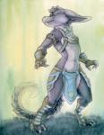 anthro biped bottomwear clothed clothing fur harness loincloth long_ears looking_away male navel solo standing tail ruaidri mythology sovy dragon furred_dragon furred_scalie mythological_creature mythological_scalie scalie 2016 hi_res