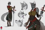 anthro armor blue_eyes chainmail female headgear helmet knight melee_weapon scar solo sword warrior weapon kaislair yuki_(blackinkwolf) canid canine canis mammal wolf 3:2 hi_res model_sheet