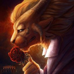 anthro blue_eyes clothed clothing collared_shirt eyewear flower fur gold_mane gums holding_flower holding_object holding_rose holidays horn light logo looking_at_viewer male mane monocle open_mouth plant red_background rose_(flower) shirt simple_background solo teeth text topwear whisker_spots whiskers yellow_body yellow_fur ki-re guild_wars valentine's_day snargle_goldclaw charr felid mammal 2023 artist_name colored digital_media_(artwork) digital_painting_(artwork) hi_res lighting painting_(artwork) shaded watermark