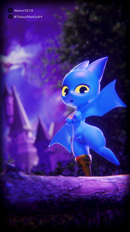 anthro blue_body breasts castle dark_fantasy female forest nude pegleg plant solo tree walking wings yellow_eyes young young_anthro young_female teemoty cartoon_network mao_mao:_heroes_of_pure_heart adorabat bat mammal 3d_(artwork) 4k 9:16 absurd_res digital_media_(artwork) hi_res