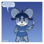 anthro big_ears black_nose blue_hair clothed clothing eyelashes eyeliner female grey_body hair holding_object holding_weapon knife looking_at_viewer makeup menacing_aura pigtails plushie sharp_teeth solo speech_bubble stitch_(sewing) tail teeth text torn_clothing weapon mr_harinezumi annie_(el_senor_erizo) animate_inanimate living_plushie mammal mouse murid murine rodent 1:1 hi_res spanish_text translated