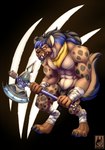 anthro axe fantasy male muscular muscular_anthro muscular_male solo weapon redlynx369 gnoll hyena mammal hi_res