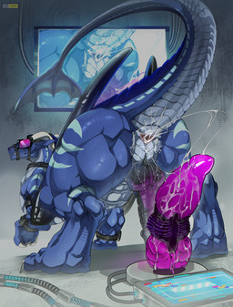 after_anal anal_fluids animal_genitalia anus ass_up bdsm big_butt blue_body blue_scales bodily_fluids bondage bound butt claws dildo erection feral gaping gaping_anus genital_slit genitals horn male muscular muscular_feral muscular_male pink_anus raised_tail scales sex_toy solo tail ventral_scales white_claws white_horn pipex mythology dragon mythological_creature mythological_scalie scalie hi_res