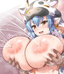 absurd_res animal_humanoid animal_print big_breasts blue_hair bodily_fluids bovid bovid_humanoid bovine bovine_humanoid breast_grab breasts cattle_humanoid catura_(granblue) cow_print cygames draph ear_piercing ear_ring female fujiyama granblue_fantasy hair hand_on_breast hi_res huge_breasts humanoid inverted_nipples lactating mammal mammal_humanoid milk nipples piercing ring_piercing