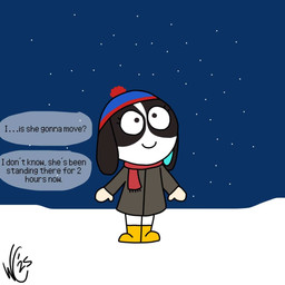 concern_for_another female offscreen_character snow solo winter_coat crazoticmadness animal_crossing comedy_central nintendo south_park dotty_(animal_crossing) domestic_rabbit dutch_rabbit lagomorph leporid mammal oryctolagus rabbit 1:1 hi_res