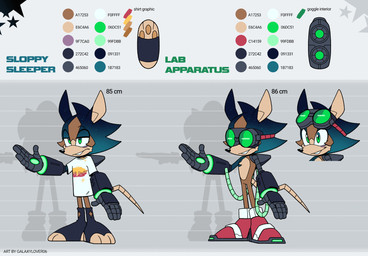 anthro black_nose brown_body brown_fur buckteeth clothing cosmic_background cosmic_hair countershade_torso countershading ethereal_hair eyewear feet footwear fur goggles green_eyes male rat_tail robotic_arm shirt shoes solo star starry_background tail teeth text toes topwear galaxylover06 sega sonic_the_hedgehog_(series) fan_character rocket_the_rat mammal murid murine rat rodent character_name english_text hi_res model_sheet