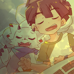 anthro bed bodily_fluids brown_hair chibi clothing drooling duo facial_horn furniture hair horn kerchief male nose_horn pajamas saliva sleeping radiospeed14 bandai_namco digimon digimon_ghost_game hiro_amanokawa ceratopsian digimon_(species) dinosaur gammamon human mammal ornithischian prehistoric_species reptile scalie 1:1