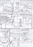 abandoned_building aircraft anthro black_and_white border bottomwear canid canine clothing comic cracked cracked_wall cracks dasyuromorph dialogue door duo dust dust_cloud english_text female fireplace floor footwear fur furniture hair hand_in_pocket hand_on_arm kitfox-crimson landing looking_at_another looking_at_partner machine male mammal marsupial monochrome multicolored_body multicolored_fur novus_(kitfox-crimson) old_building onomatopoeia open_mouth outside_border painting pants pockets recently_extinct_species rumour_(kitfox-krimson) shirt shoes sign sketch sound_effects speech_bubble stolen_generation surprise surprised_expression t-shirt tank_top text thylacine topwear town two_tone_body two_tone_fur vehicle window wood wood_floor