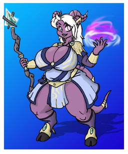 2_horns 5_fingers anthro big_breasts black_hooves breasts clothed clothed_female clothed_humanoid clothing cloven_hooves female female_anthro female_humanoid fingers hair hooves horn humanoid_hands magic_staff magic_user purple_body purple_horn purple_skin purple_tail slightly_chubby slightly_chubby_anthro slightly_chubby_female solo staff tail thick_thighs unguligrade white_hair blayaden blizzard_entertainment warcraft panthala_(sammy-upvotes) draenei humanoid digital_drawing_(artwork) digital_media_(artwork) hi_res