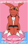 anthro big_butt blinking butt claws hip_sway holidays male smile solo text wide_hips wings theoryofstrings bandai_namco digimon valentine's_day digimon_(species) guilmon 2d_animation absurd_res animated hi_res loop short_playtime