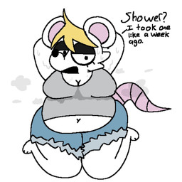 anthro bedroom_eyes belly big_breasts big_butt blonde_hair bodily_fluids bottomwear breasts butt clothing denim denim_bottomwear denim_clothing denim_shorts female fur hair musk narrowed_eyes navel overweight seductive shirt shorts solo sweat sweaty_breasts tail tank_top thick_thighs topwear white_body white_fur flowr_(artist) normalsville pepsi_(normalsville) mammal mouse murid murine rodent 1:1 hi_res